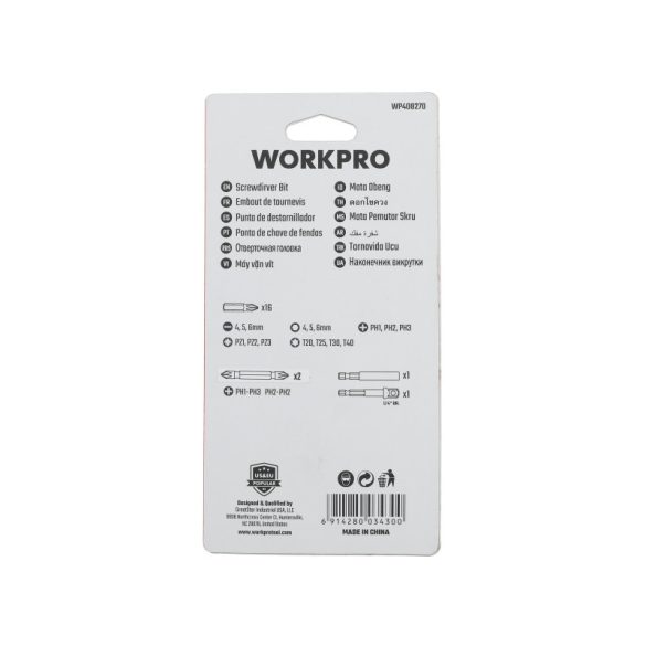 Bitkészlet karabinerrel 25 mm 20 db, Workpro