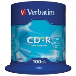   CD-R lemez, 700MB, 52x, 100 db, hengeren, VERBATIM "DataLife"