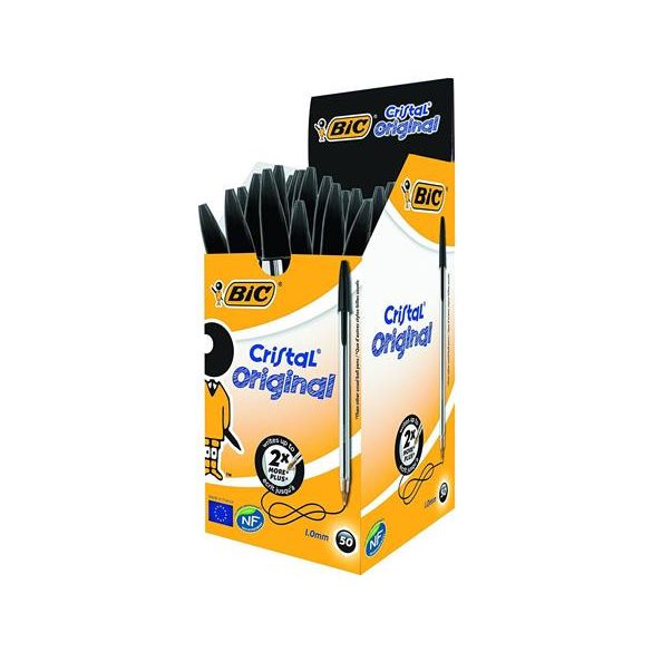 Golyóstoll, 0,32 mm, kupakos, BIC "Cristal Original", fekete