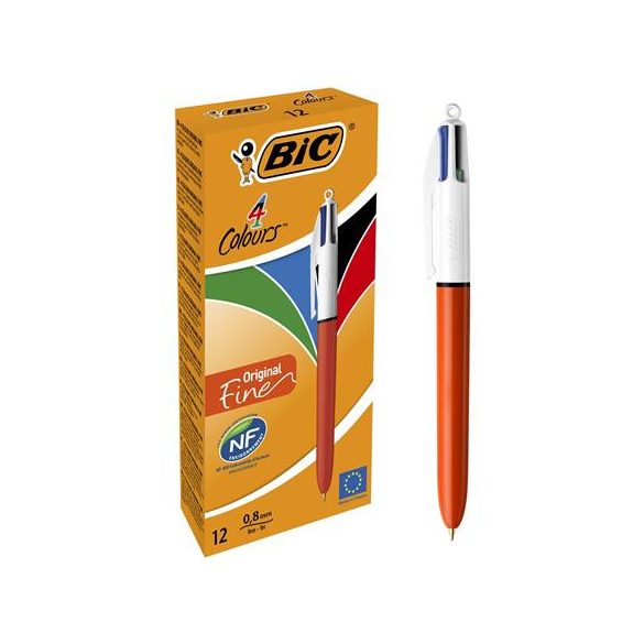 Golyóstoll, 0,3 mm, nyomógombos, négyszínű, BIC "4 Colours Fine"