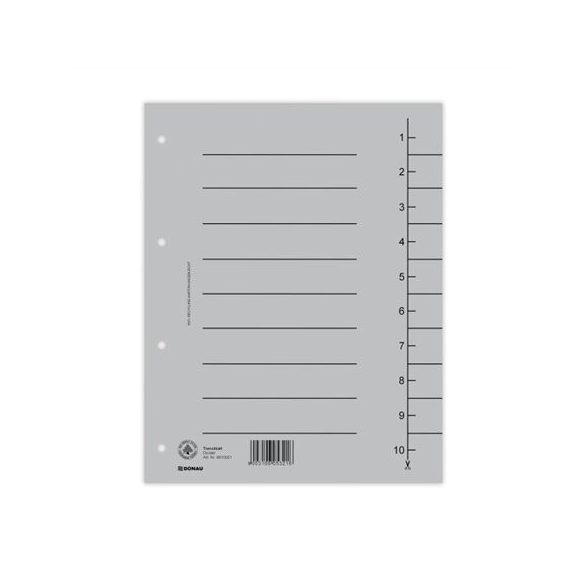 Regiszter, karton, A/4, DONAU, szürke