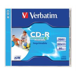   CD-R lemez, nyomtatható, matt, ID, AZO, 700MB, 52x, normál tok, VERBATIM