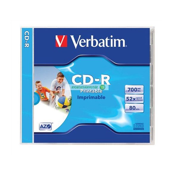 CD-R lemez, nyomtatható, matt, ID, AZO, 700MB, 52x, normál tok, VERBATIM