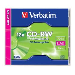   CD-RW lemez, újraírható, SERL, 700MB, 8-12x, normál tok, VERBATIM