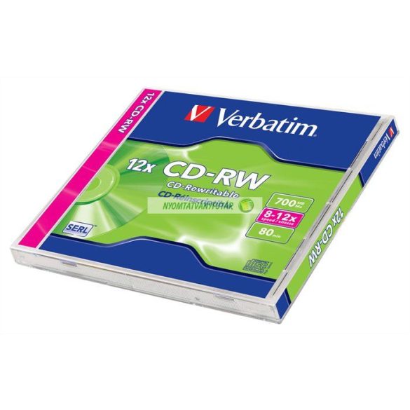 CD-RW lemez, újraírható, SERL, 700MB, 8-12x, normál tok, VERBATIM