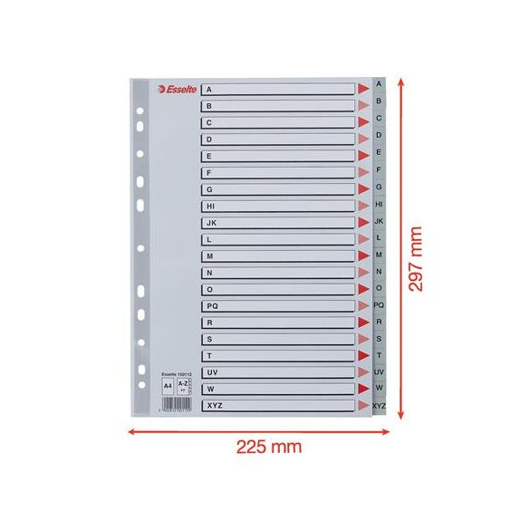 Regiszter, műanyag, A/4, A-Z, ESSELTE, szürke