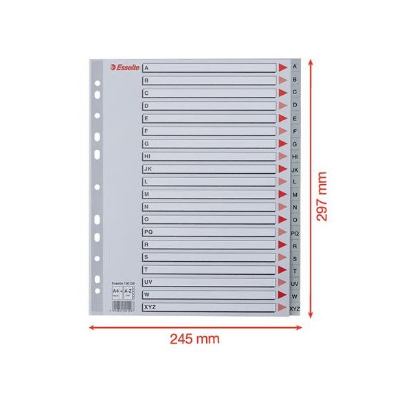 Regiszter, műanyag, A/4 Maxi, A-Z, ESSELTE, szürke
