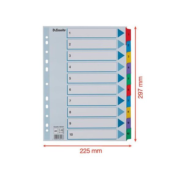 Regiszter, karton, A/4, 1-10, ESSELTE "Mylar"