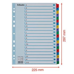 Regiszter, karton, A/4, A-Z, ESSELTE "Mylar"
