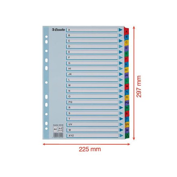 Regiszter, karton, A/4, A-Z, ESSELTE "Mylar"