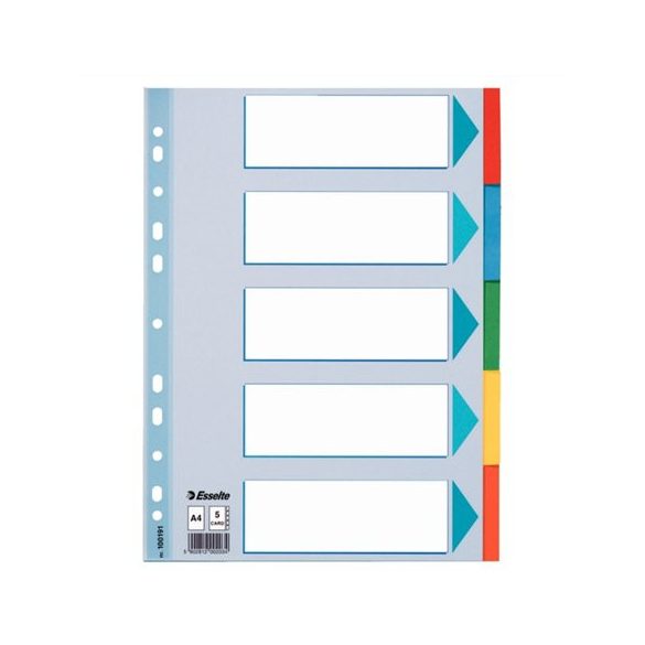 Regiszter, karton, A/4, 5 részes, írható előlappal, ESSELTE "Standard", színes 