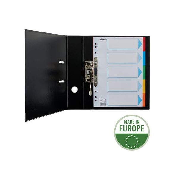 Regiszter, karton, A/4, 5 részes, írható előlappal, ESSELTE "Standard", színes 