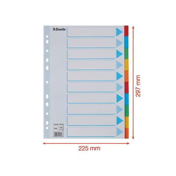 Regiszter, karton, A/4, 10 részes, írható előlappal, ESSELTE "Standard", színes 