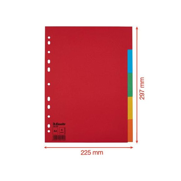 Regiszter, karton, A/4, 5 részes, ESSELTE "Economy", színes 
