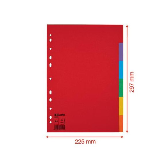 Regiszter, karton, A/4, 6 részes, ESSELTE "Economy", színes