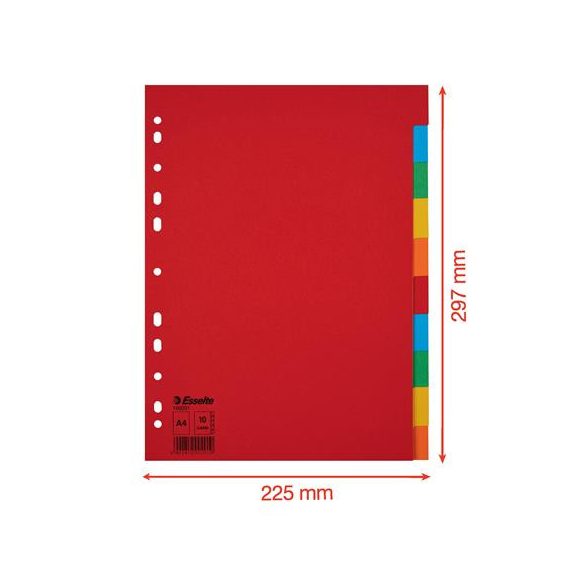 Regiszter, karton, A/4, 10 részes, ESSELTE "Economy", színes 