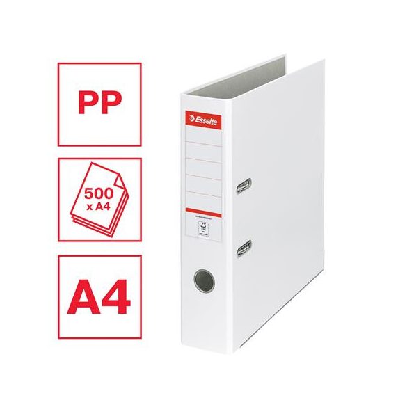 Iratrendező, 75 mm, A4, PP/karton, élvédő sínnel, ESSELTE "Economy", fehér