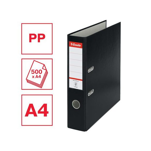 Iratrendező, 75 mm, A4, PP/karton, élvédő sínnel, ESSELTE "Economy", fekete
