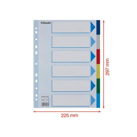 Regiszter, műanyag, A/4, 6 részes, ESSELTE