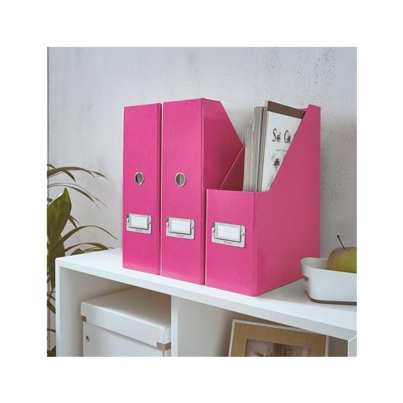Iratpapucs, PP/karton, 95 mm, lakkfényű, LEITZ "Click&Store", rózsaszín