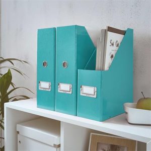 Iratpapucs, PP/karton, 95 mm, lakkfényű, LEITZ "Click&Store", jégkék