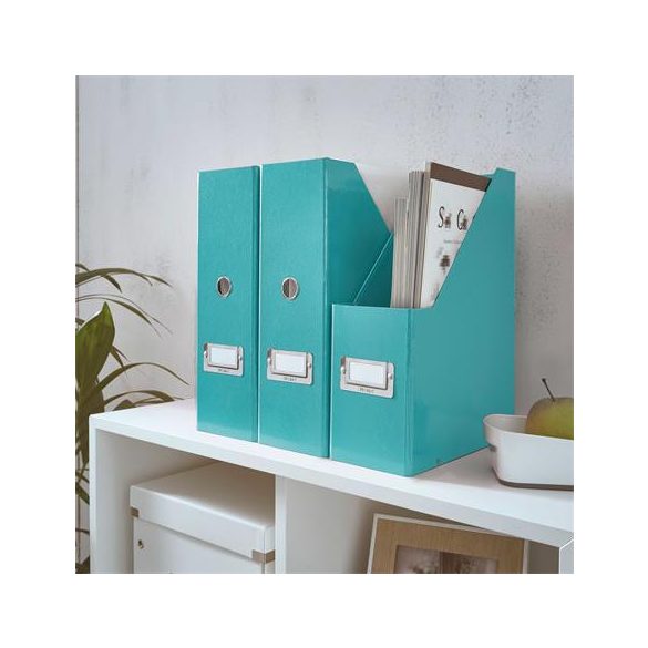 Iratpapucs, PP/karton, 95 mm, lakkfényű, LEITZ "Click&Store", jégkék