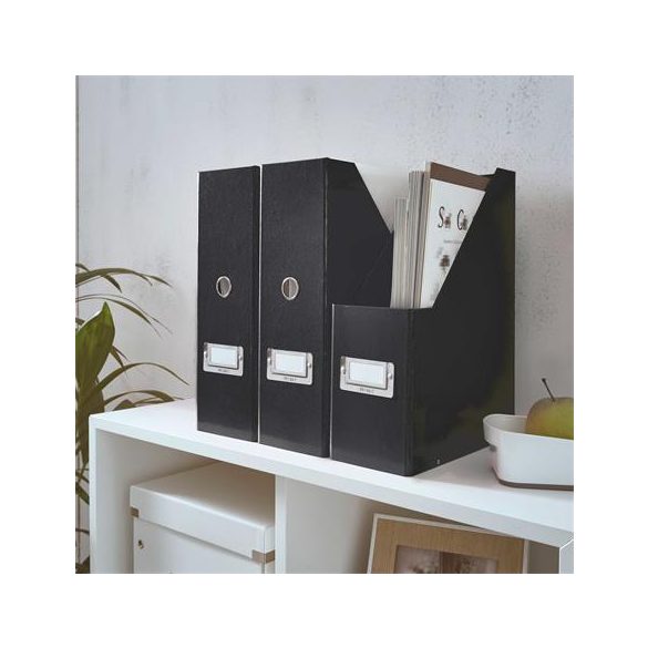 Iratpapucs, PP/karton, 95 mm, lakkfényű, LEITZ "Click&Store", fekete