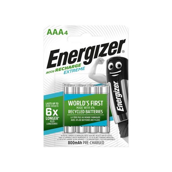 Tölthető elem, AAA mikro, 4x800 mAh, előtöltött, ENERGIZER "Extreme"