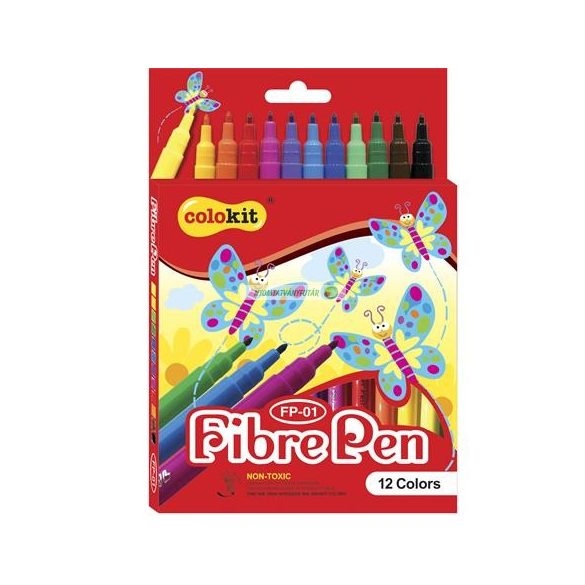 Filctoll készlet, COLOKIT "FibrePen", 12 különböző szín