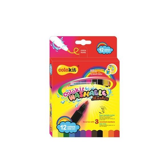 Filctoll készlet, kimosható, COLOKIT "Washable Markers" 12 különböző szín