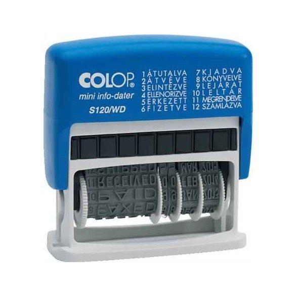 Dátum- és szövegbélyegző, 12 féle szöveggel, COLOP "S120/WD"