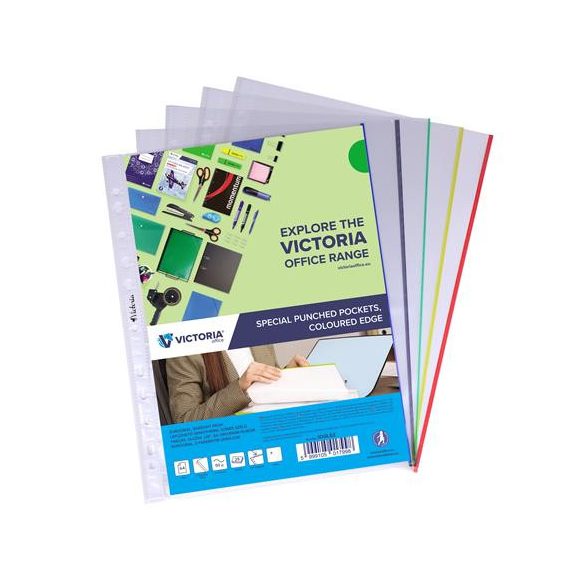 Genotherm, lefűzhető, színes szélű, A4, 50 mikron, víztiszta, VICTORIA OFFICE, vegyes színek