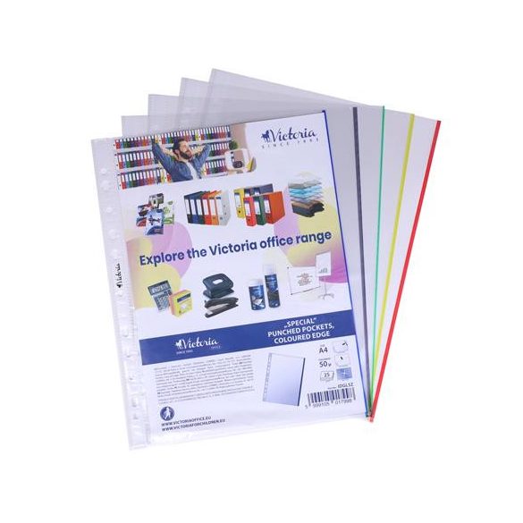 Genotherm, lefűzhető, színes szélű, A4, 50 mikron, víztiszta, VICTORIA OFFICE, vegyes színek