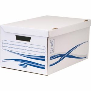 Csapófedeles archiválókonténer, karton, nagy, 6 db Archiválódobozzal, FELLOWES , FELLOWES, "Bankers Box Basic", kék-fehér