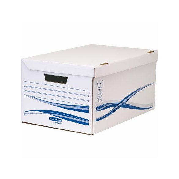 Csapófedeles archiválókonténer, karton, nagy, 6 db Archiválódobozzal, FELLOWES , FELLOWES, "Bankers Box Basic", kék-fehér