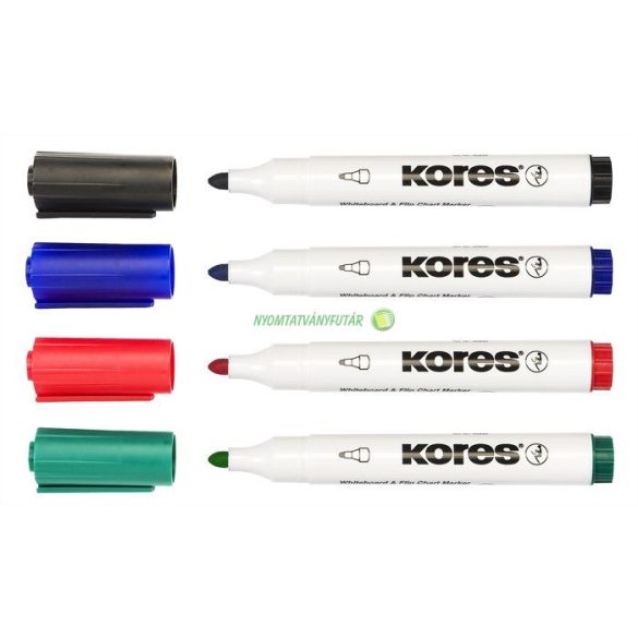 Tábla- és flipchart marker készlet, 1-3 mm, kúpos, KORES "Marka", 4 szín
