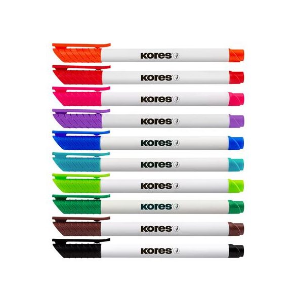 Tábla- és flipchart marker készlet, 1-3 mm kúpos, KORES "K-Marker", 10 különböző szín