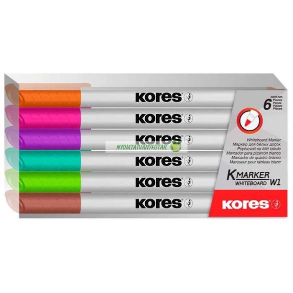 Tábla- és flipchart marker készlet, 1-3 mm kúpos, KORES "K-Marker", 6 különböző szín