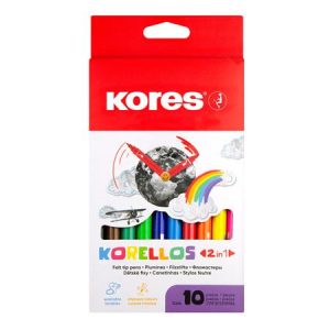 Filctoll készlet, 1-3 mm, kimosható, KORES "Korellos 2in1", 10 különböző