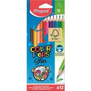 Színes ceruza készlet, háromszögletű, MAPED "Color'Peps", 12 szín