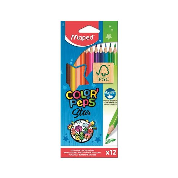 Színes ceruza készlet, háromszögletű, MAPED "Color'Peps", 12 szín