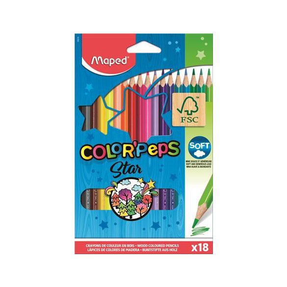 Színes ceruza készlet, háromszögletű, MAPED "Color'Peps", 18 szín