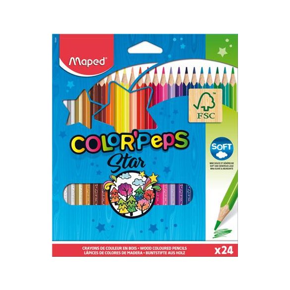 Színes ceruza készlet, háromszögletű, MAPED "Color'Peps", 24 szín