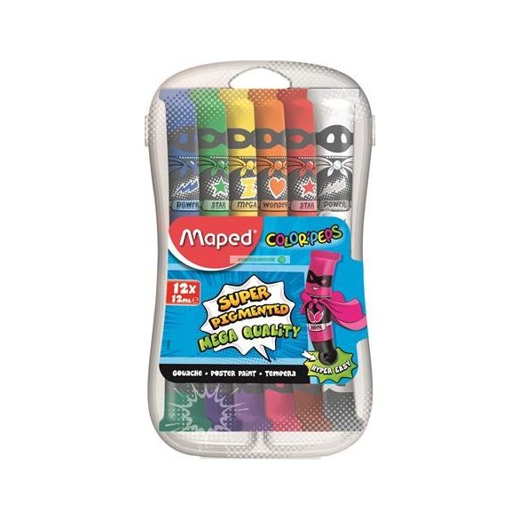 Tempera készlet, 12 darabos, műanyag dobozban, MAPED