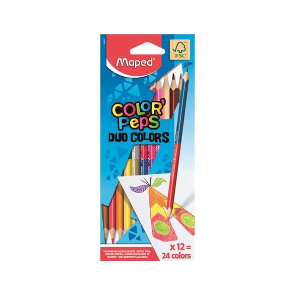Színes ceruza készlet, kétvégű, háromszögletű, MAPED "Color'Peps Duo", 12=24 szín