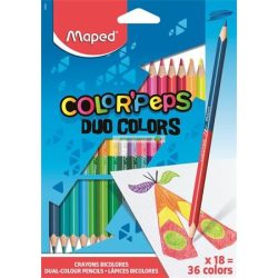   Színes ceruza készlet, háromszögletű, kétvégű, MAPED "Color'Peps Duo", 36 különböző szín