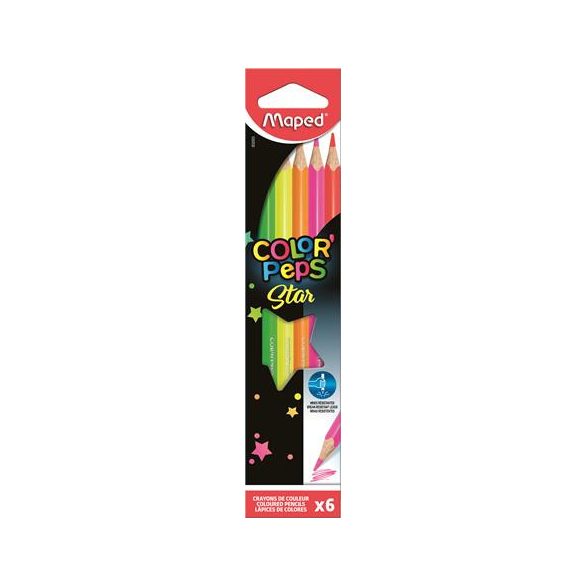 Színes ceruza készlet, háromszögletű, MAPED "Color'Peps Fluo", 6 szín