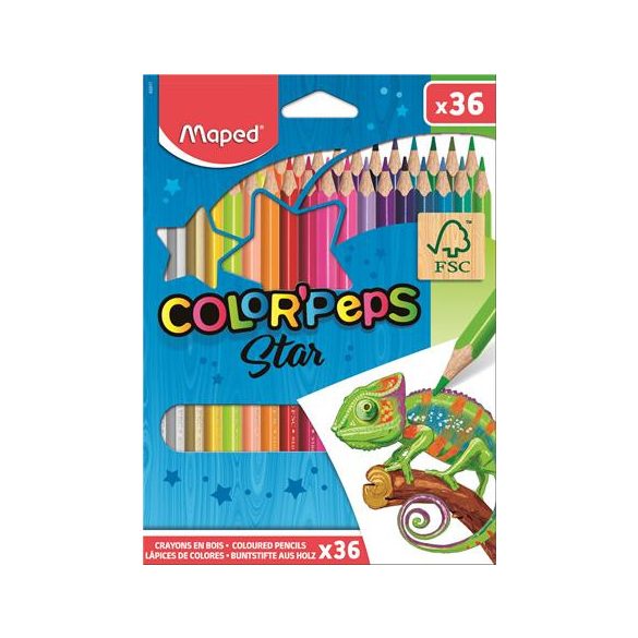 Színes ceruza készlet, háromszögletű, MAPED "Color'Peps", 36 szín