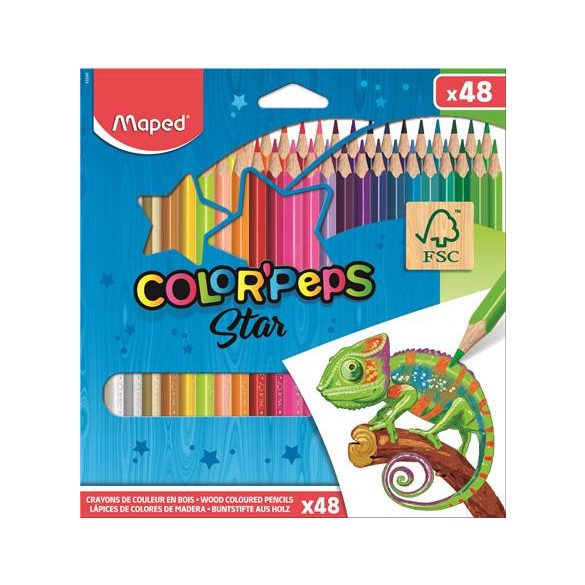 Színes ceruza készlet, háromszögletű, MAPED "Color'Peps", 48 szín