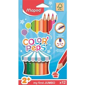 Színes ceruza készlet, háromszögletű, vastag, MAPED "Color'Peps Maxi", 12 szín